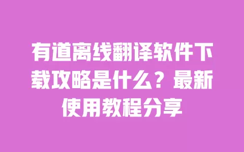 有道离线翻译软件下载攻略是什么？最新使用教程分享 一
