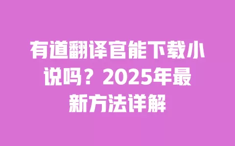 有道翻译官能下载小说吗？2025年最新方法详解 一