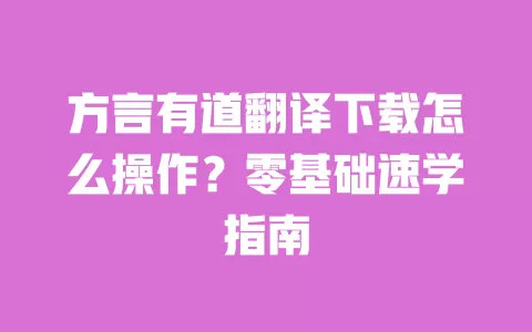 方言有道翻译下载怎么操作？零基础速学指南 一