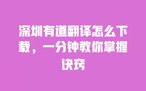 深圳有道翻译怎么下载,一分钟教你掌握诀窍 一