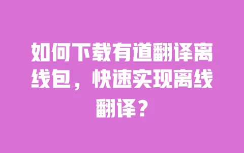 如何下载有道翻译离线包,快速实现离线翻译? 一