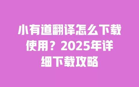 小有道翻译怎么下载使用?2025年详细下载攻略 一