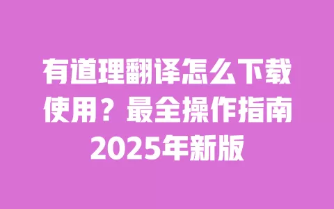 有道理翻译怎么下载使用?最全操作指南2025年新版 一