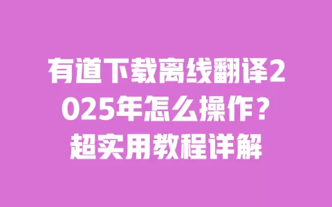 有道下载离线翻译2025年怎么操作？超实用教程详解 一